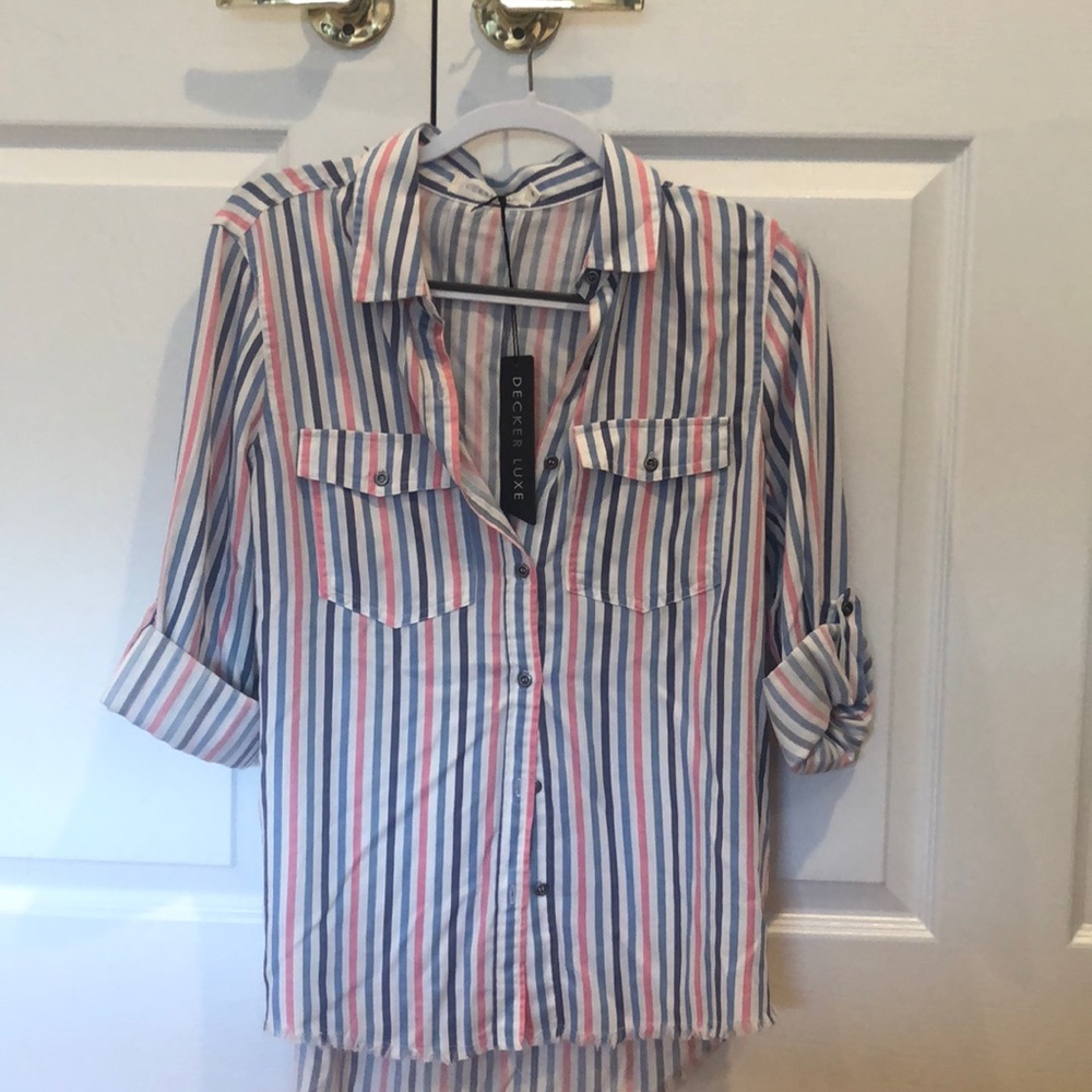 Raw Hem Button Down Blouse